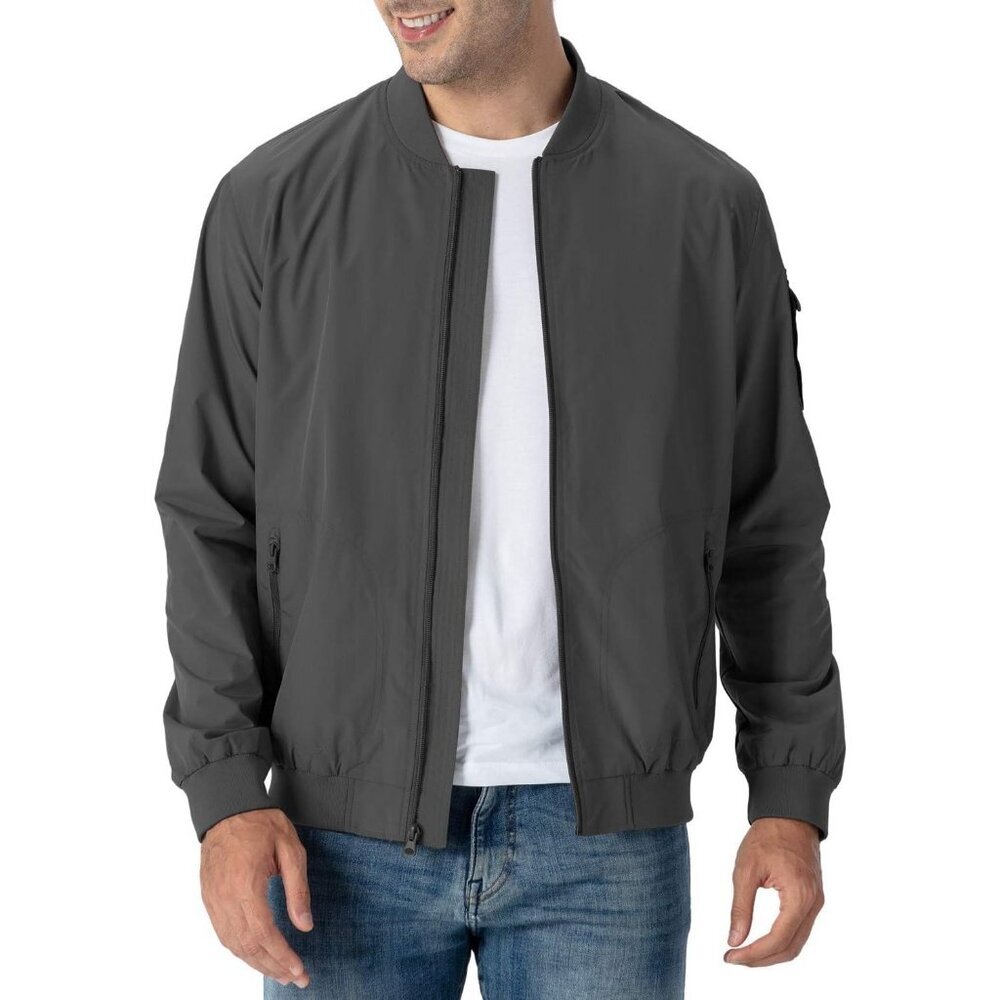 Men's 01 Dark Grey Bomber Jacket Causal Stylish Fashion Front Zippered Pockets